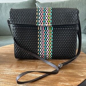Black Woven Crossbody Bag with Multicolor Accent